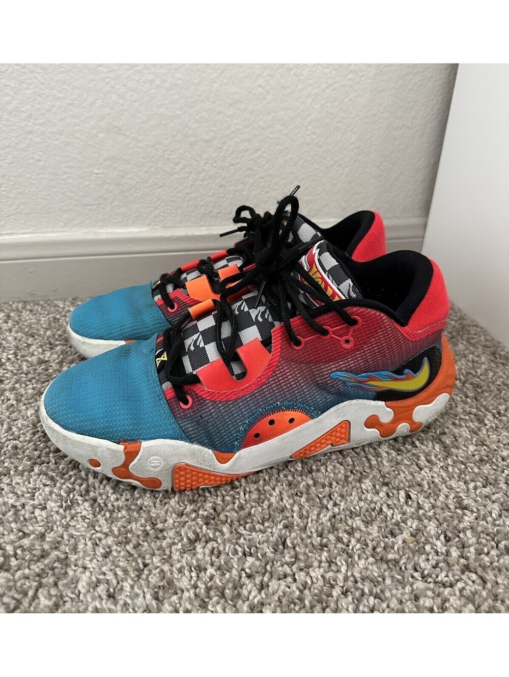 NIKE PG 6 NRG HOT WHEELS LASER BLUE LASER ORANGE BLACK Shoes Size 8 #DH8446-400